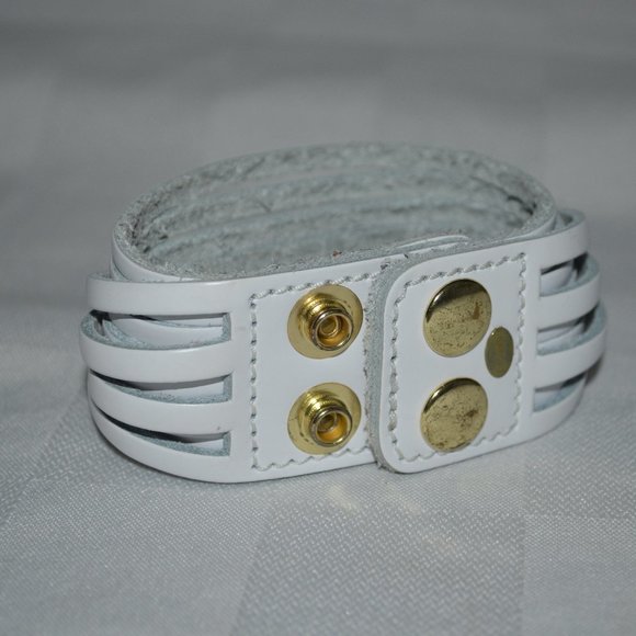 Beautiful MGD Mindy Gold Designs Handmade White Leather Pink Druzy Bracelet - Picture 4 of 7